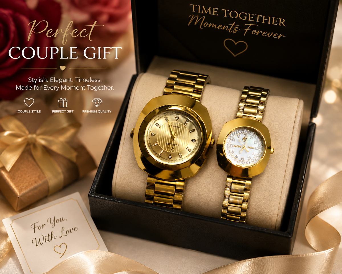 Luxury Rose Gold Couple Watches Set for Men & Women – Stainless Steel Chain Strap Quartz Analog Wrist Watches, Water Resistant Matching His & Hers Watch Gift Set for Anniversary, Wedding, Engagement, Valentine's Day & Birthday (2 Pcs)