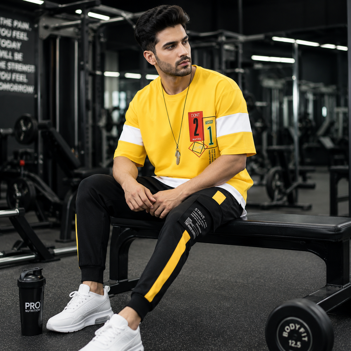 Men’s Graphic Track Suit Yellow & Black – 2 Piece Casual Sportswear Set