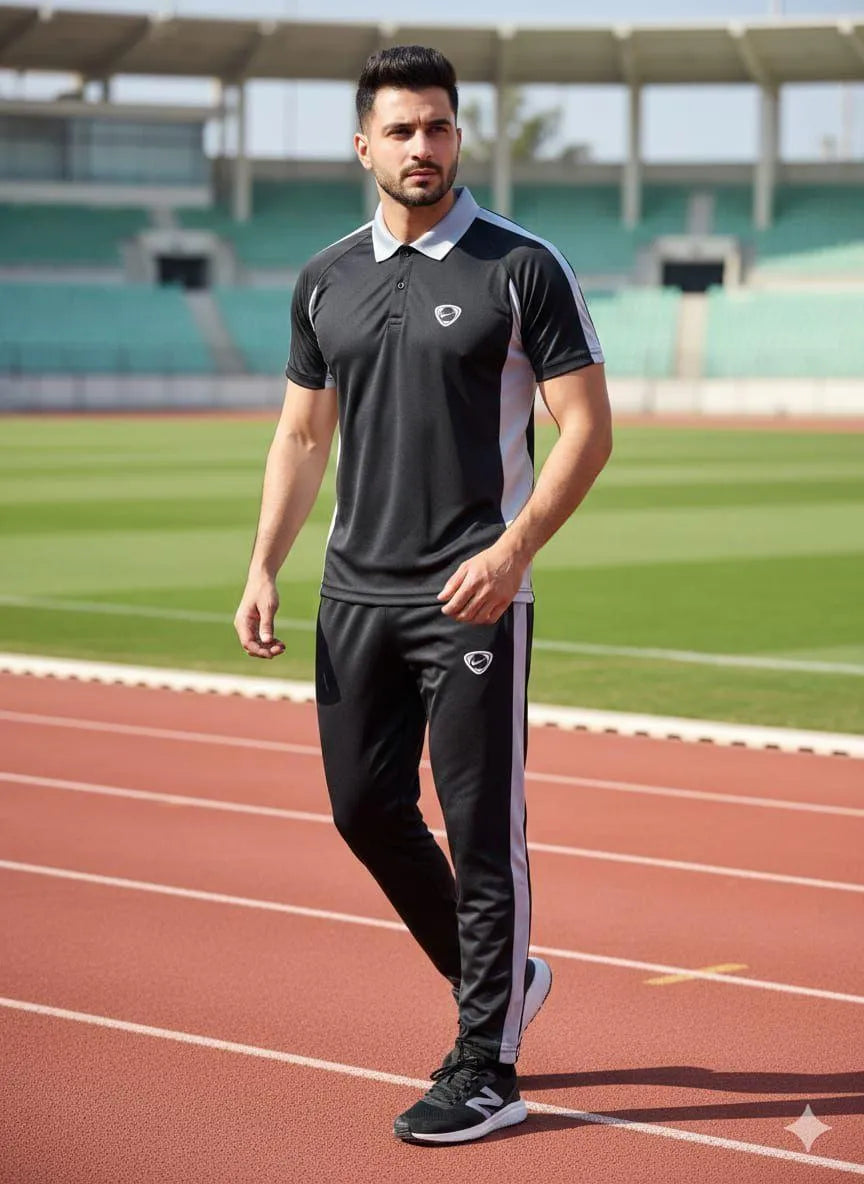 Men's Dri Fit Zipper Track Suit Silver Plain Collar
