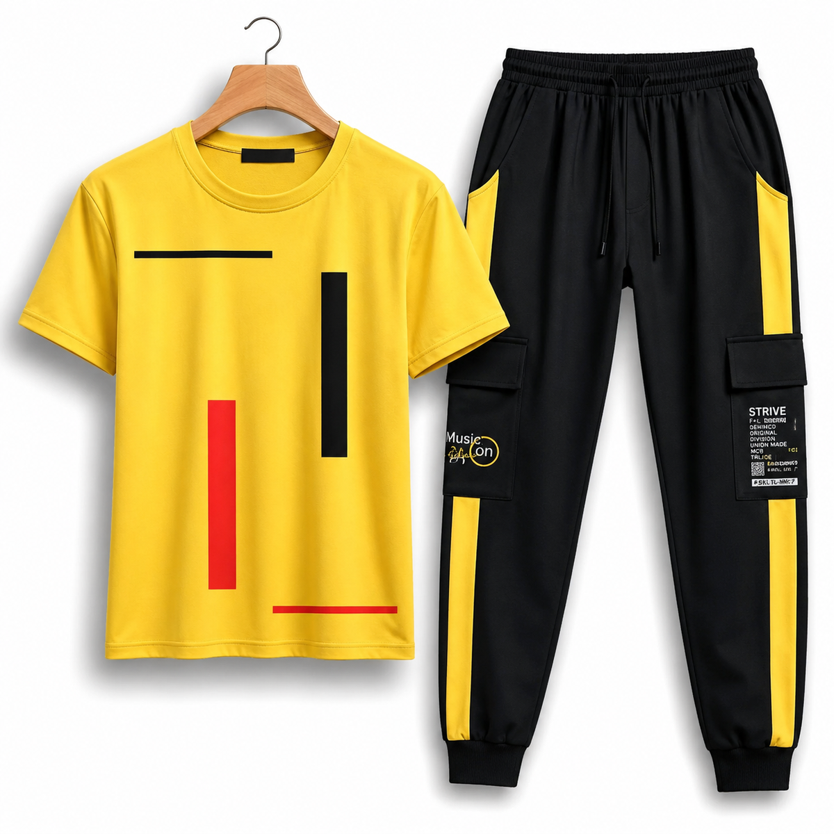 2 Pcs Men's Jersey Printed Track Suit Set, Men's Sportswear Gym Workout Tracksuit, Round Neck T-Shirt & Trousers, Casual Athletic Jogger Set for Gym, Running & Everyday Wear, Sizes S-XL